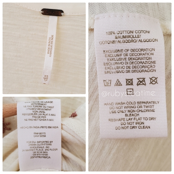 FREE PEOPLE Boho Floral Beaded Flowy Tank Top with Tie, Cream Knit, Embroidery - Picture 7 of 7